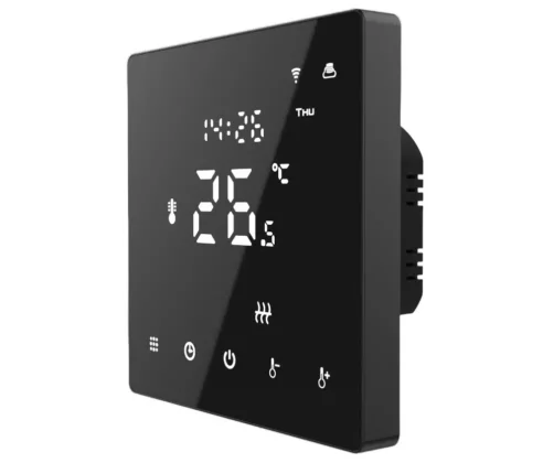 Huonetermostaatti CUBIC Slim musta on kevään 2023 uutuus termostatteja. Vain 10mm ohut.