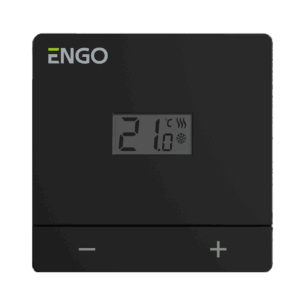 Huonetermostaatti ENGO Easy musta 24V on johdollinen, pinta-asennettava huonetermostaati , 24 V helppokäyttöinen ja edullinen huonetermostaatti.