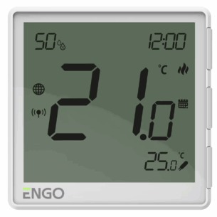 Huonetermostaatti ENGO SMART EONE230V on moderni ja tarkasti toimiva lattialämmityksen huonetermostaatti, jossa on sisäänrakennettu kosteusanturi.